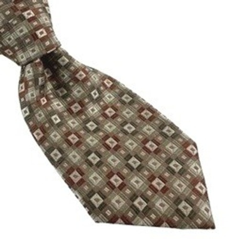 Burma Bibas Mens 63 x 4 Extra Long Necktie‎ Brown Green Red Geometric Silk
